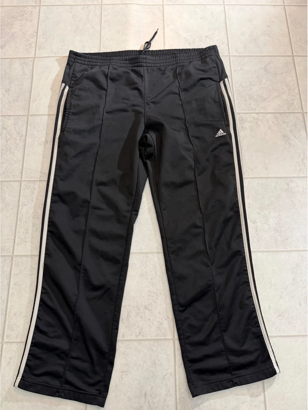 adidas black track pants with white stripes